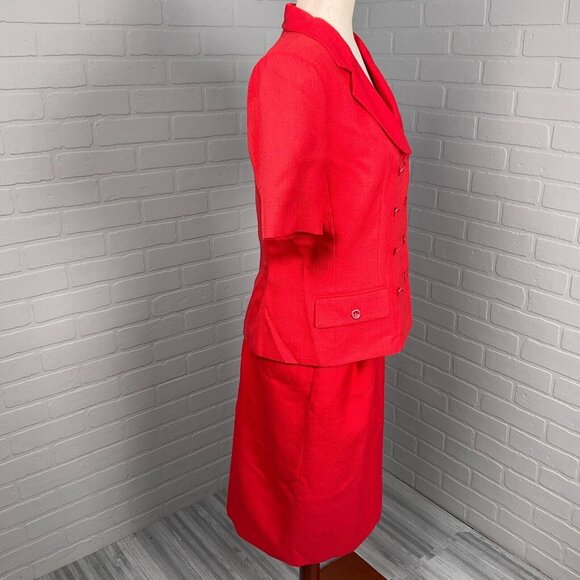 Kasper ASL Skirt Suit Women 8 Red‎ Double Breasted Woven Career Classic VTG - Picture 4 of 15